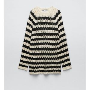 Zara Striped Pointelle Knit Sweater